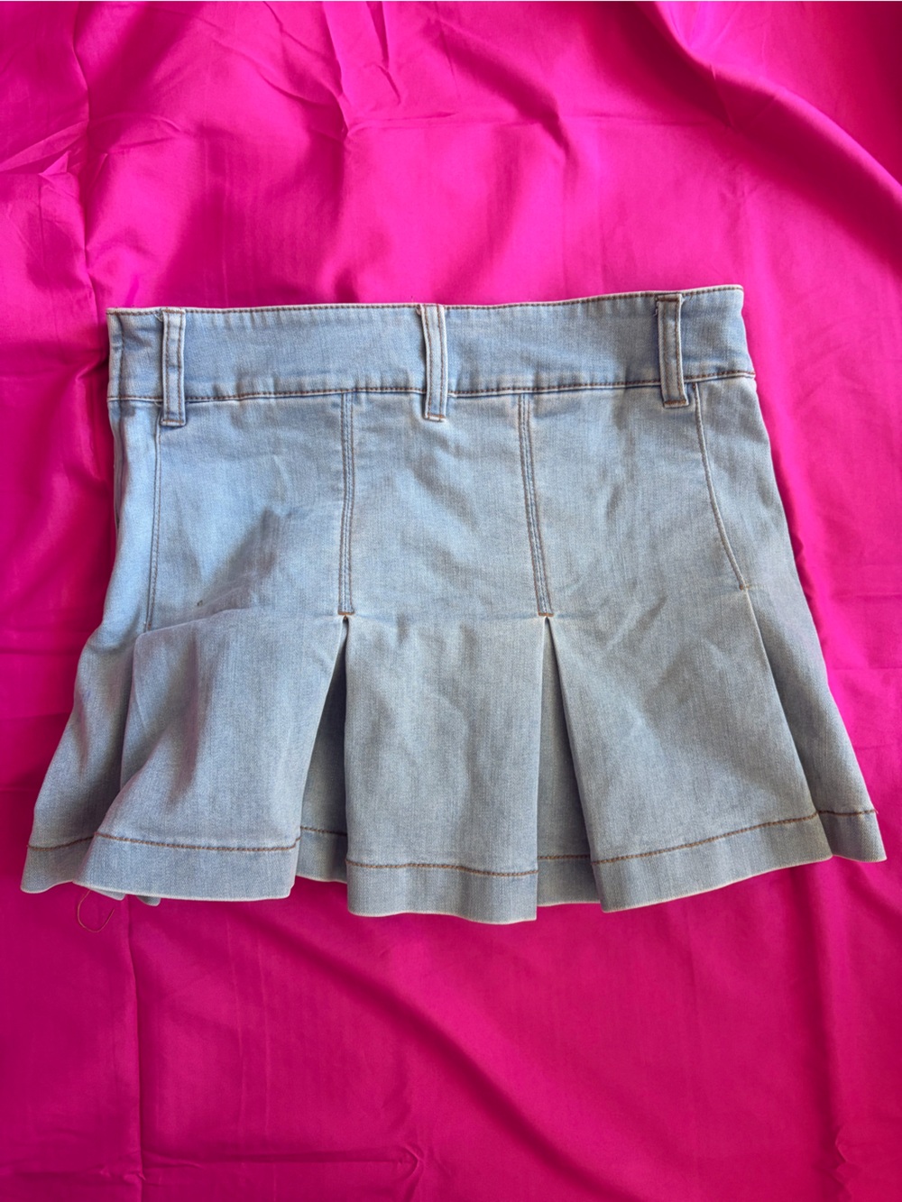 Garage Light Blue Denim Pleated Mini Skirt